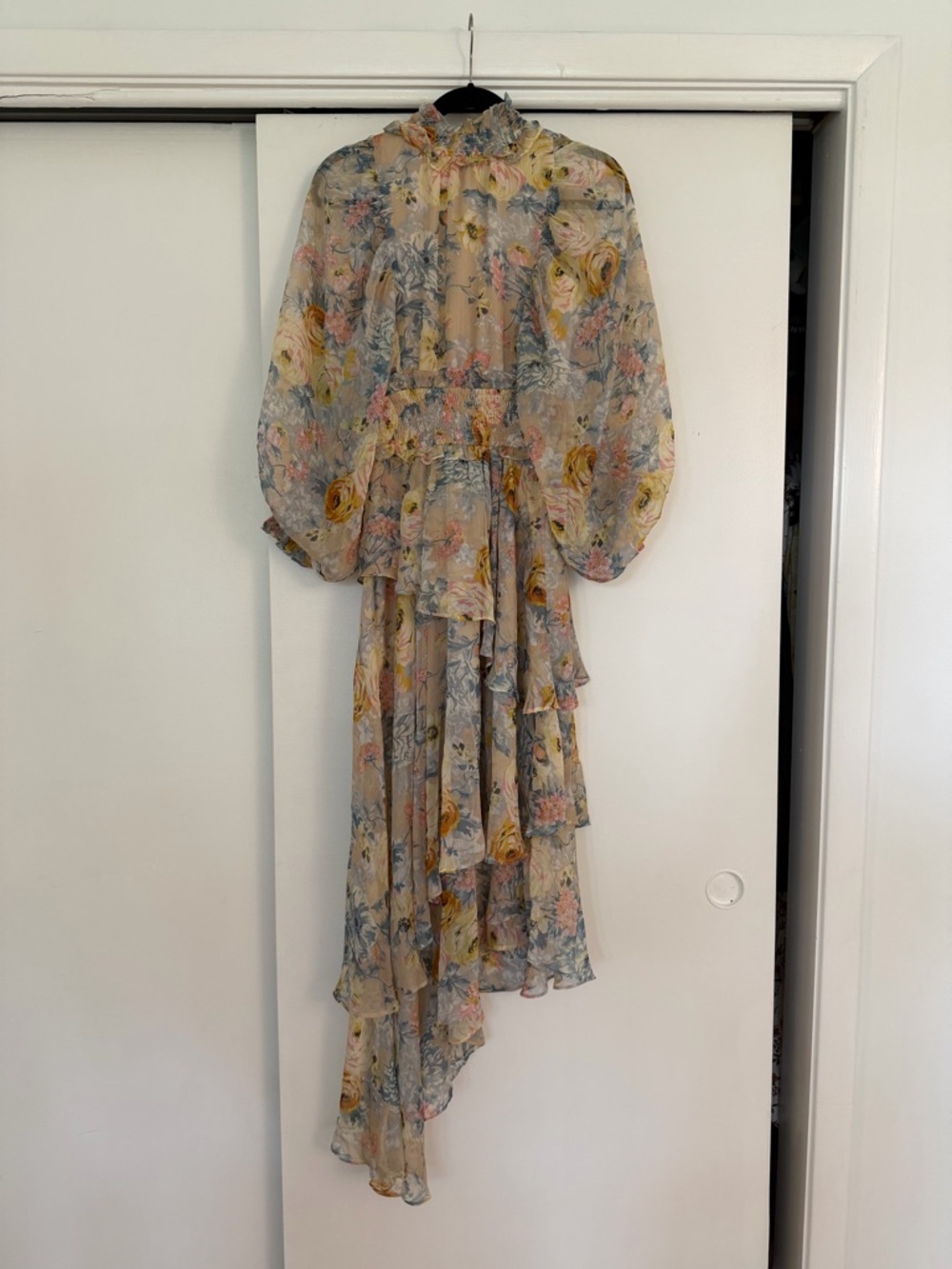 Elliatt Floral Tiered Midi Dress in Cream and Yellow